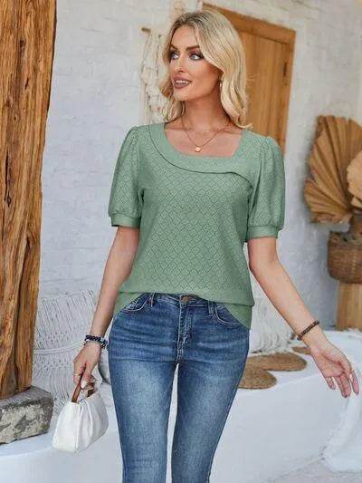 Eyelet Asymmetrical Neck T-Shirt – Trendy & Unique Style | Bona Fide Fashion - Bona Fide Fashion