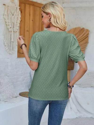 Eyelet Asymmetrical Neck T-Shirt – Trendy & Unique Style | Bona Fide Fashion - Bona Fide Fashion