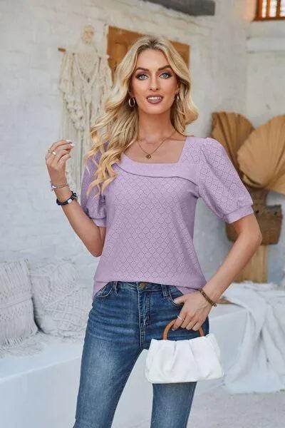 Eyelet Asymmetrical Neck T-Shirt – Trendy & Unique Style | Bona Fide Fashion - Bona Fide Fashion