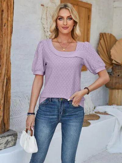 Eyelet Asymmetrical Neck T-Shirt – Trendy & Unique Style | Bona Fide Fashion - Bona Fide Fashion