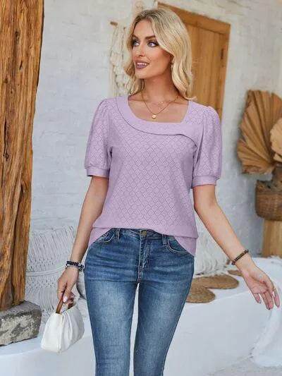 Eyelet Asymmetrical Neck T-Shirt – Trendy & Unique Style | Bona Fide Fashion - Bona Fide Fashion