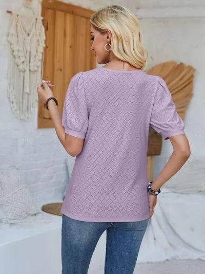 Eyelet Asymmetrical Neck T-Shirt – Trendy & Unique Style | Bona Fide Fashion - Bona Fide Fashion