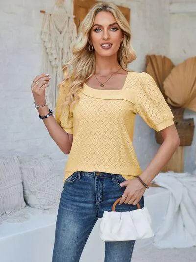 Eyelet Asymmetrical Neck T-Shirt – Trendy & Unique Style | Bona Fide Fashion - Bona Fide Fashion