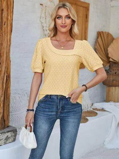 Eyelet Asymmetrical Neck T-Shirt – Trendy & Unique Style | Bona Fide Fashion - Bona Fide Fashion