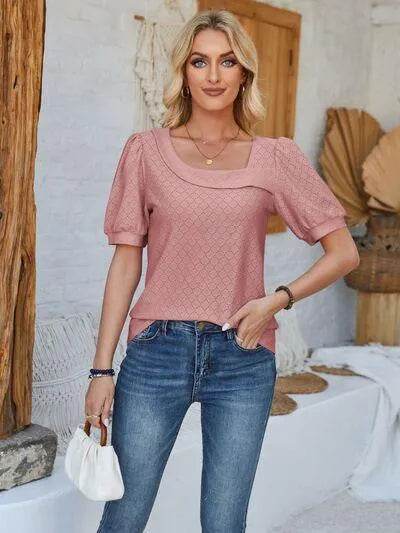 Eyelet Asymmetrical Neck T-Shirt – Trendy & Unique Style | Bona Fide Fashion - Bona Fide Fashion