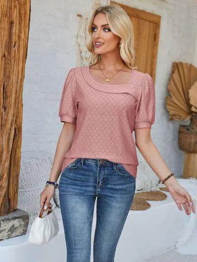 Eyelet Asymmetrical Neck T-Shirt – Trendy & Unique Style | Bona Fide Fashion - Bona Fide Fashion