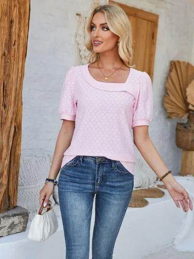 Eyelet Asymmetrical Neck T-Shirt – Trendy & Unique Style | Bona Fide Fashion - Bona Fide Fashion