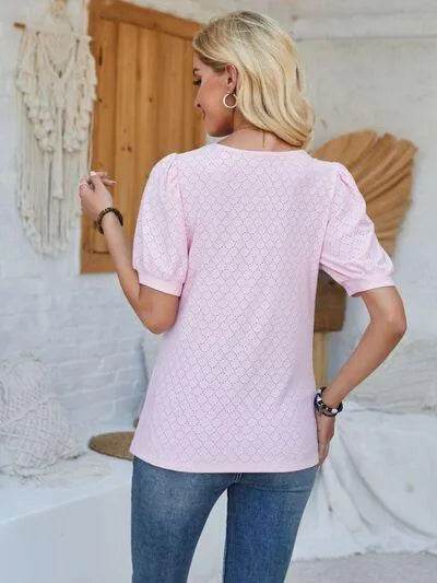 Eyelet Asymmetrical Neck T-Shirt – Trendy & Unique Style | Bona Fide Fashion - Bona Fide Fashion