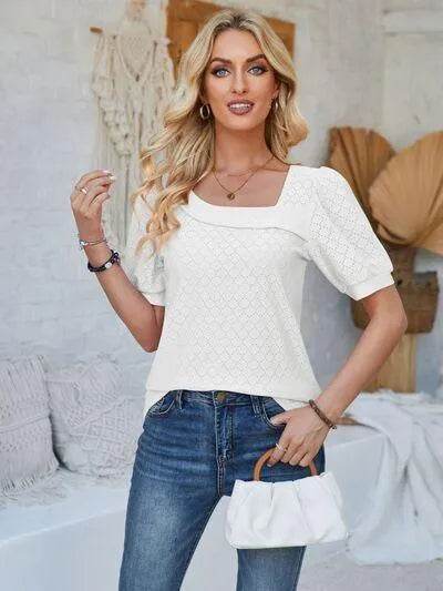 Eyelet Asymmetrical Neck T-Shirt – Trendy & Unique Style | Bona Fide Fashion - Bona Fide Fashion