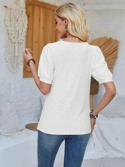 Eyelet Asymmetrical Neck T-Shirt – Trendy & Unique Style | Bona Fide Fashion - Bona Fide Fashion