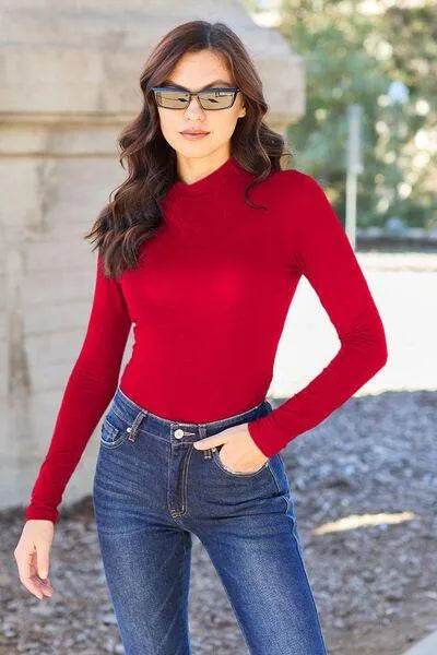 Full Size Mock Neck Long Sleeve Bodysuit – Sleek & Stretchy Fit | Bona Fide Fashion - Bona Fide Fashion