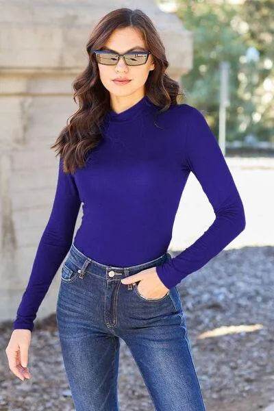 Full Size Mock Neck Long Sleeve Bodysuit – Sleek & Stretchy Fit | Bona Fide Fashion - Bona Fide Fashion