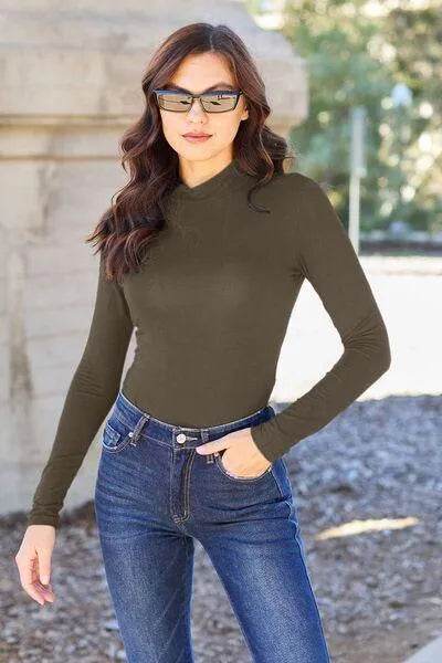 Full Size Mock Neck Long Sleeve Bodysuit – Sleek & Stretchy Fit | Bona Fide Fashion - Bona Fide Fashion