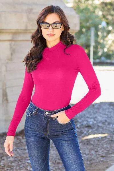 Full Size Mock Neck Long Sleeve Bodysuit – Sleek & Stretchy Fit | Bona Fide Fashion - Bona Fide Fashion