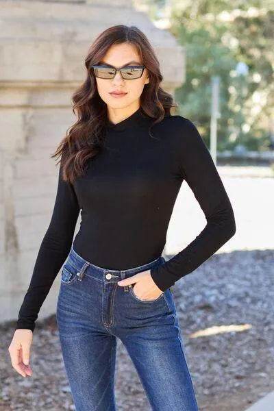 Full Size Mock Neck Long Sleeve Bodysuit – Sleek & Stretchy Fit | Bona Fide Fashion - Bona Fide Fashion