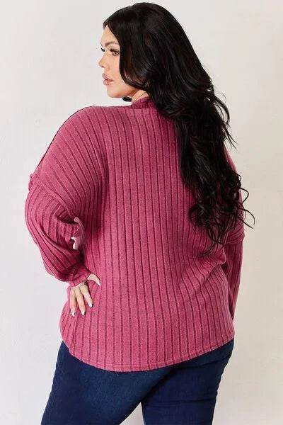Full Size Ribbed High-Low T-Shirt – Half Button Long Sleeve Style | Bona Fide Fashion - Bona Fide Fashion