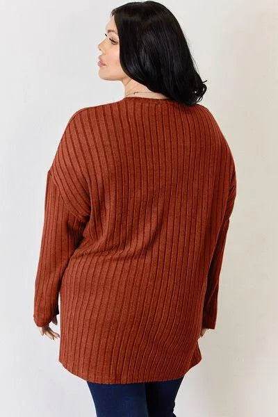 Full Size Ribbed High-Low T-Shirt – Half Button Long Sleeve Style | Bona Fide Fashion - Bona Fide Fashion