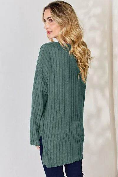 Full Size Ribbed High-Low T-Shirt – Half Button Long Sleeve Style | Bona Fide Fashion - Bona Fide Fashion