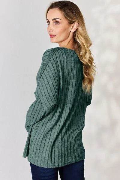 Basic Bae Full Size Ribbed Half Button Long Sleeve T-Shirt | Bona Fide Fashion - Bona Fide Fashion