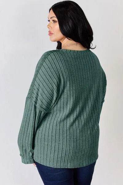 Basic Bae Full Size Ribbed Half Button Long Sleeve T-Shirt | Bona Fide Fashion - Bona Fide Fashion