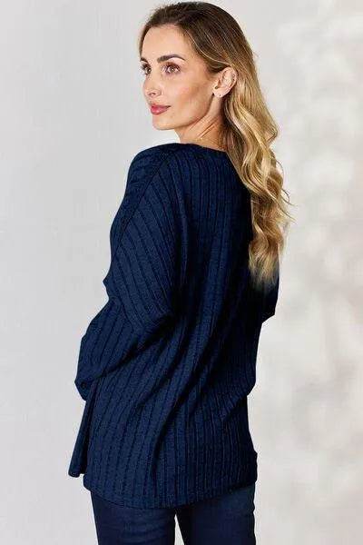 Basic Bae Full Size Ribbed Half Button Long Sleeve T-Shirt | Bona Fide Fashion - Bona Fide Fashion