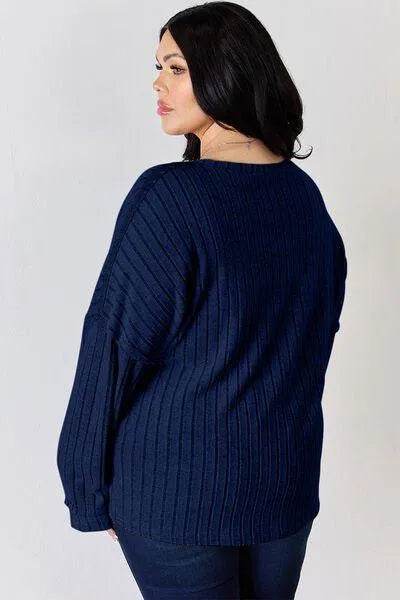 Basic Bae Full Size Ribbed Half Button Long Sleeve T-Shirt | Bona Fide Fashion - Bona Fide Fashion