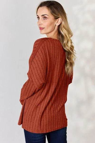Basic Bae Full Size Ribbed Half Button Long Sleeve T-Shirt | Bona Fide Fashion - Bona Fide Fashion