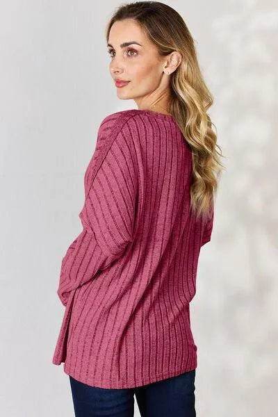 Basic Bae Full Size Ribbed Half Button Long Sleeve T-Shirt | Bona Fide Fashion - Bona Fide Fashion