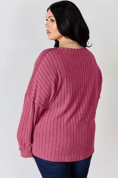 Basic Bae Full Size Ribbed Half Button Long Sleeve T-Shirt | Bona Fide Fashion - Bona Fide Fashion