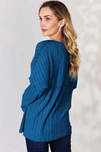 Basic Bae Full Size Ribbed Half Button Long Sleeve T-Shirt | Bona Fide Fashion - Bona Fide Fashion