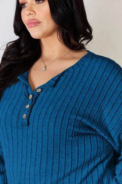 Basic Bae Full Size Ribbed Half Button Long Sleeve T-Shirt | Bona Fide Fashion - Bona Fide Fashion