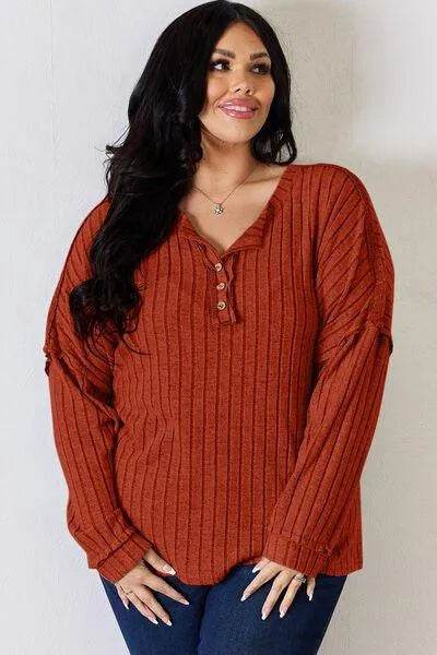Basic Bae Full Size Ribbed Half Button Long Sleeve T-Shirt | Bona Fide Fashion - Bona Fide Fashion