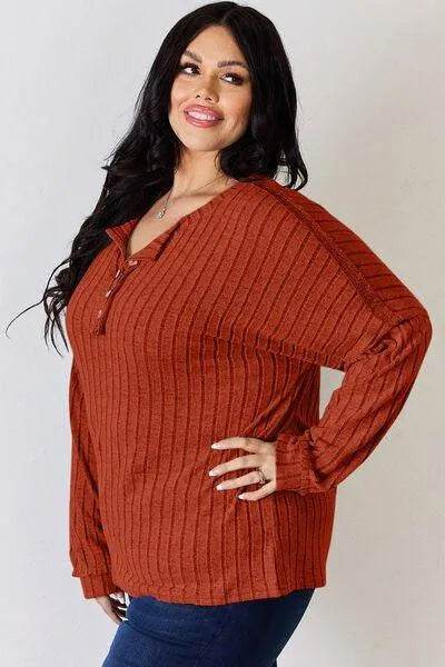 Basic Bae Full Size Ribbed Half Button Long Sleeve T-Shirt | Bona Fide Fashion - Bona Fide Fashion