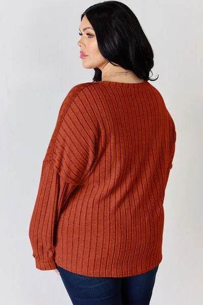 Basic Bae Full Size Ribbed Half Button Long Sleeve T-Shirt | Bona Fide Fashion - Bona Fide Fashion