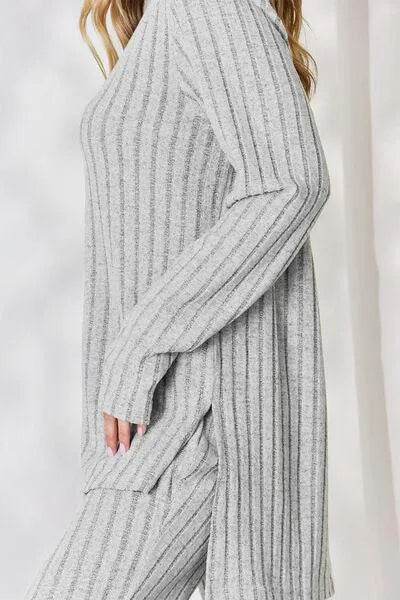 Basic Bae Full Size Ribbed High-Low Top and Wide Leg Pants Set | Bona Fide Fashion - Bona Fide Fashion