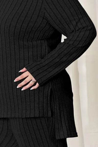 Basic Bae Full Size Ribbed High-Low Top and Wide Leg Pants Set | Bona Fide Fashion - Bona Fide Fashion