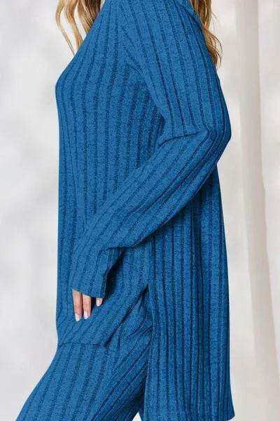 Basic Bae Full Size Ribbed High-Low Top and Wide Leg Pants Set | Bona Fide Fashion - Bona Fide Fashion