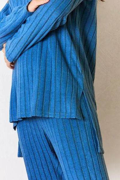 Basic Bae Full Size Ribbed Round Neck High-Low Slit Top and Pants Set | Bona Fide Fashion - Bona Fide Fashion