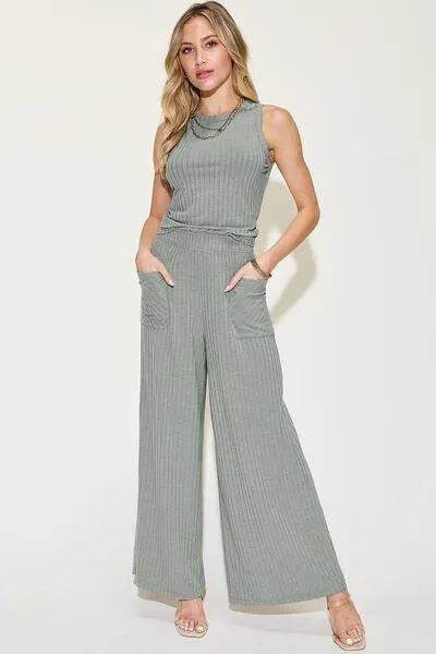 Full Size Ribbed Tank & Wide-Leg Pants Set – Effortless Lounge Look | Bona Fide Fashion - Bona Fide Fashion