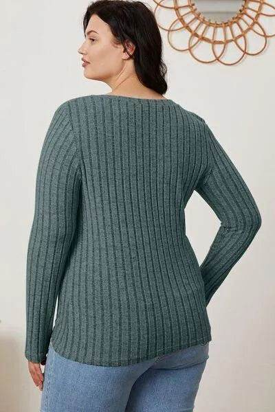 Full Size Ribbed V-Neck Long Sleeve T-Shirt – Everyday Comfort & Style | Bona Fide Fashion - Bona Fide Fashion