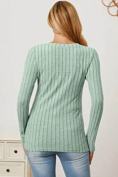 Full Size Ribbed V-Neck Long Sleeve T-Shirt – Everyday Comfort & Style | Bona Fide Fashion - Bona Fide Fashion