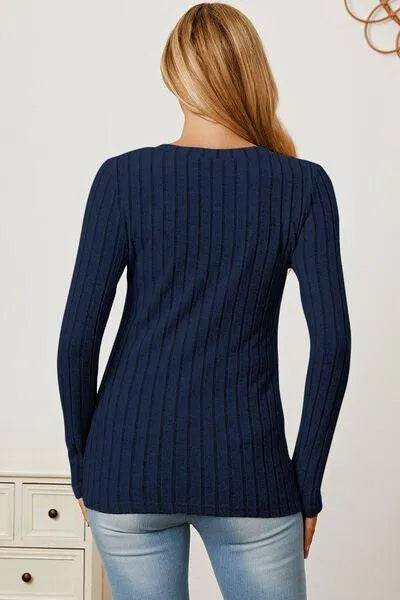 Full Size Ribbed V-Neck Long Sleeve T-Shirt – Everyday Comfort & Style | Bona Fide Fashion - Bona Fide Fashion