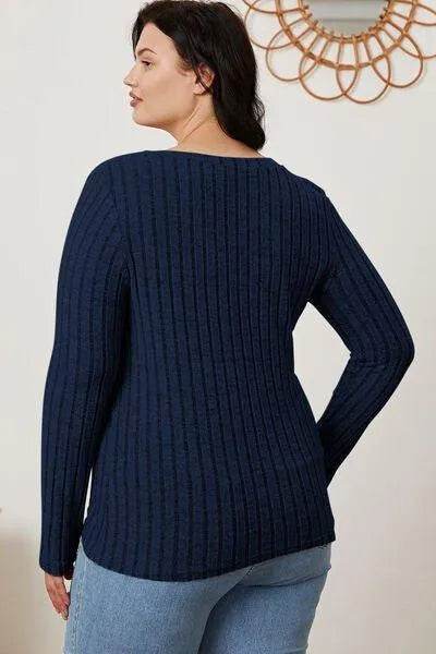 Full Size Ribbed V-Neck Long Sleeve T-Shirt – Everyday Comfort & Style | Bona Fide Fashion - Bona Fide Fashion