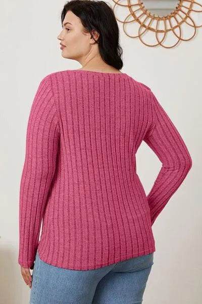 Full Size Ribbed V-Neck Long Sleeve T-Shirt – Everyday Comfort & Style | Bona Fide Fashion - Bona Fide Fashion