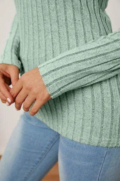 Full Size Ribbed V-Neck Long Sleeve T-Shirt – Everyday Comfort & Style | Bona Fide Fashion - Bona Fide Fashion