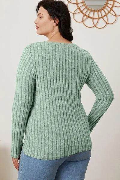 Full Size Ribbed V-Neck Long Sleeve T-Shirt – Everyday Comfort & Style | Bona Fide Fashion - Bona Fide Fashion