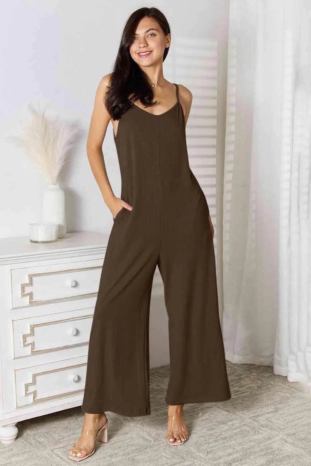 Full Size Spaghetti Strap V-Neck Jumpsuit – Effortless One-Piece Style | Bona Fide Fashion - Bona Fide Fashion