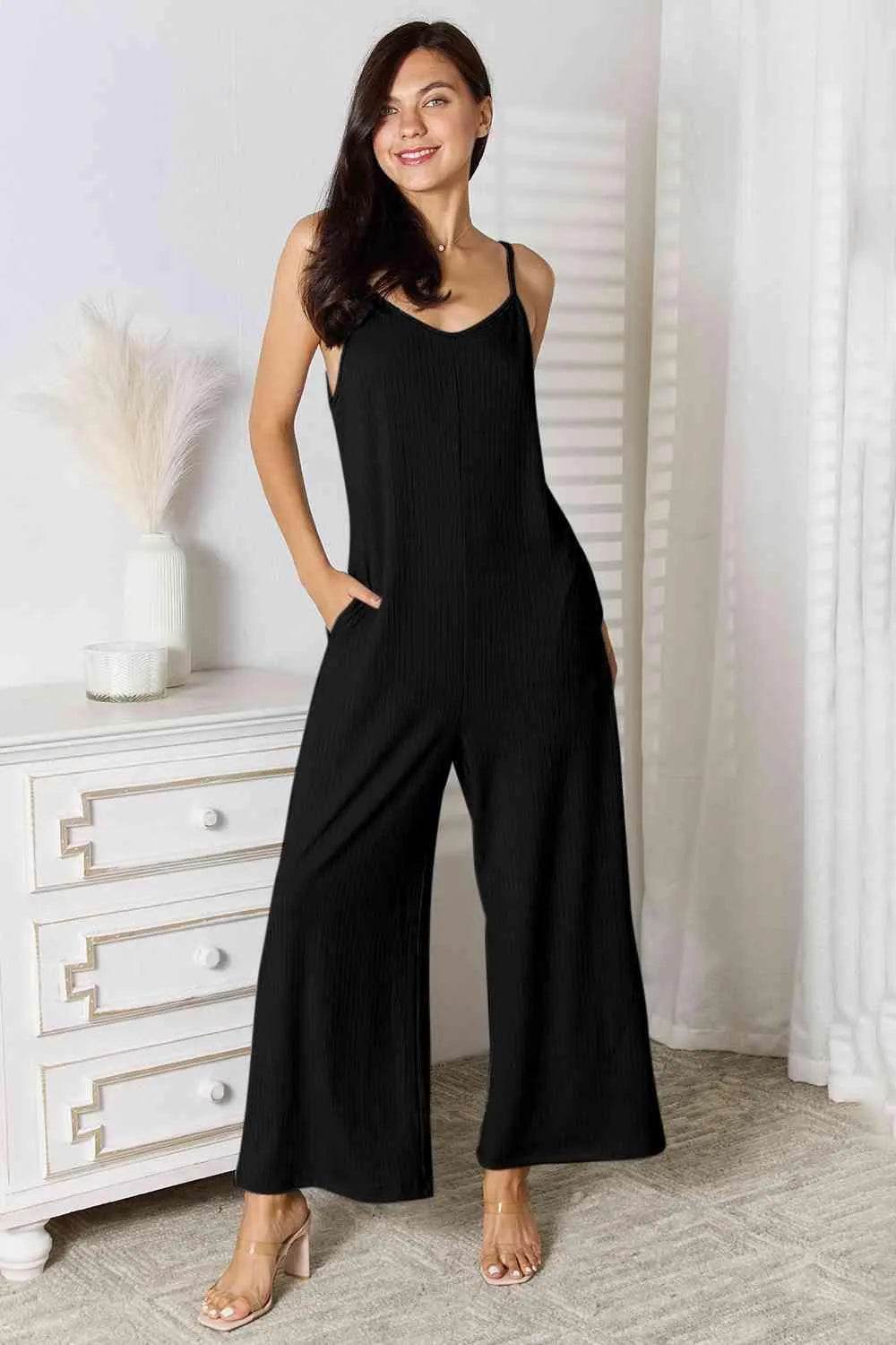 Full Size Spaghetti Strap V-Neck Jumpsuit – Effortless One-Piece Style | Bona Fide Fashion - Bona Fide Fashion
