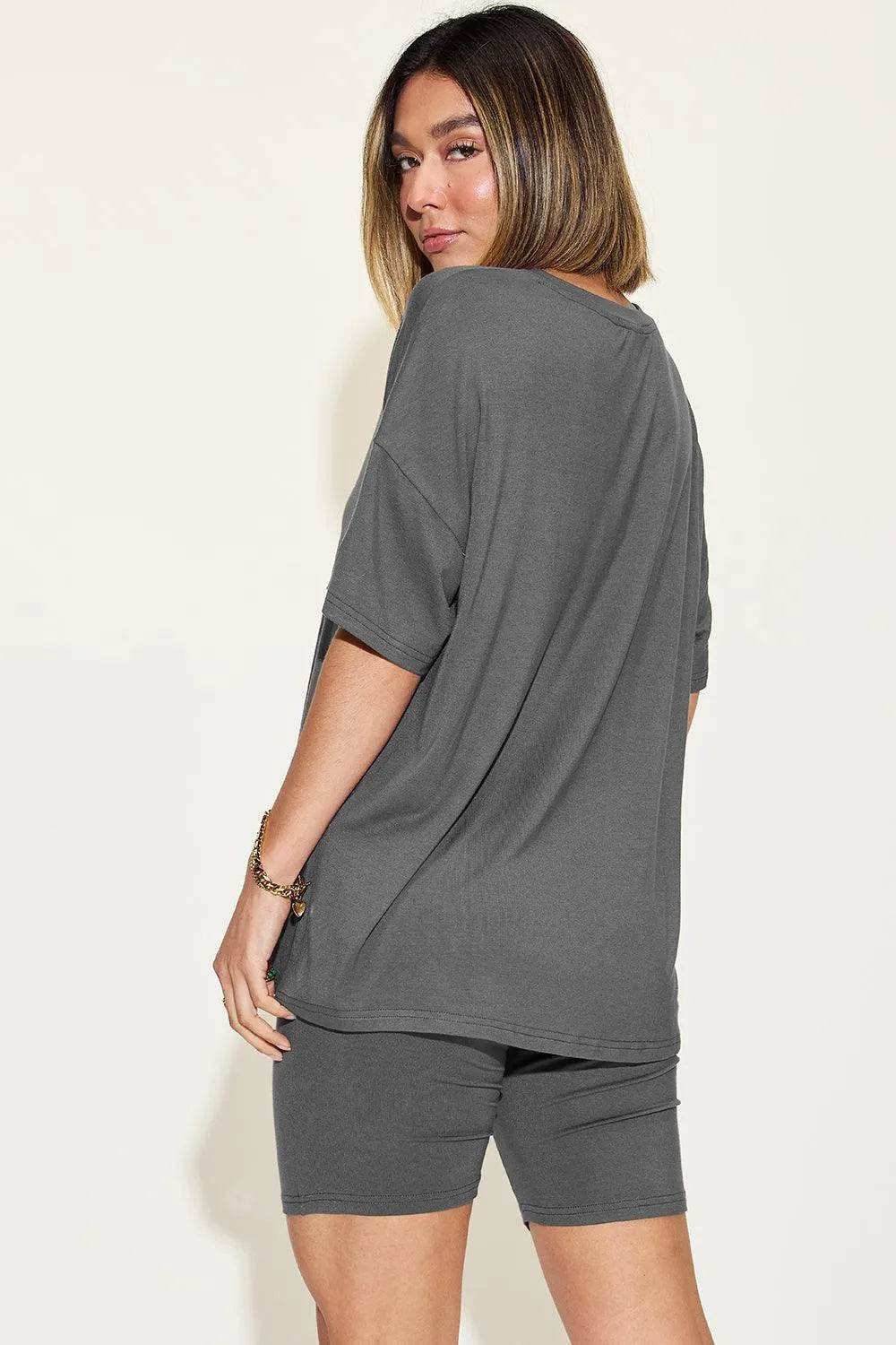Full Size V-Neck Drop Shoulder T-Shirt & Shorts Set – Laid-Back Lounge Look | Bona Fide Fashion - Bona Fide Fashion