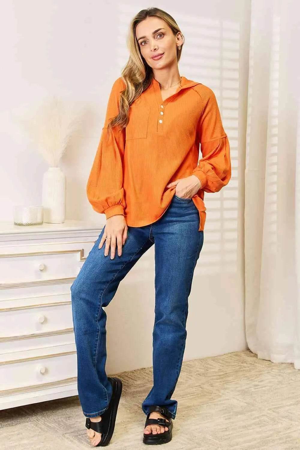 Side Slit Buttoned Waffle Knit Hoodie – Warmth with Style | Bona Fide Fashion - Bona Fide Fashion